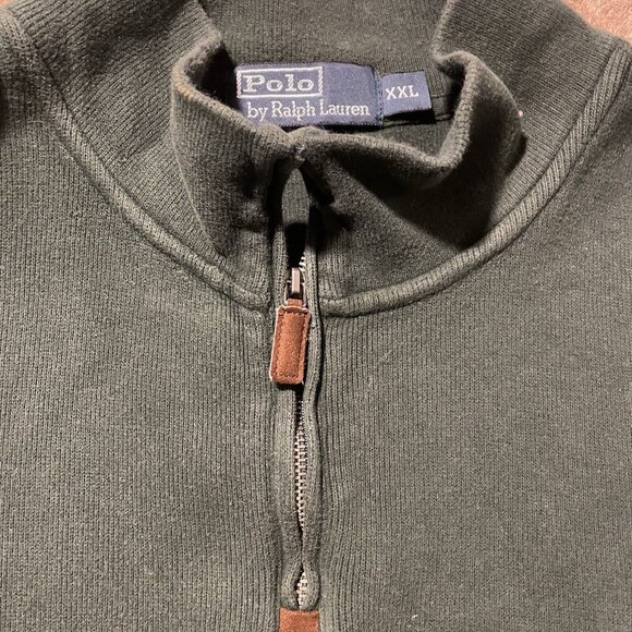 Polo Ralph Lauren Sweater Mens XXL PulloverQuarter Zip Olive Green Purple Pony - Picture 2 of 8